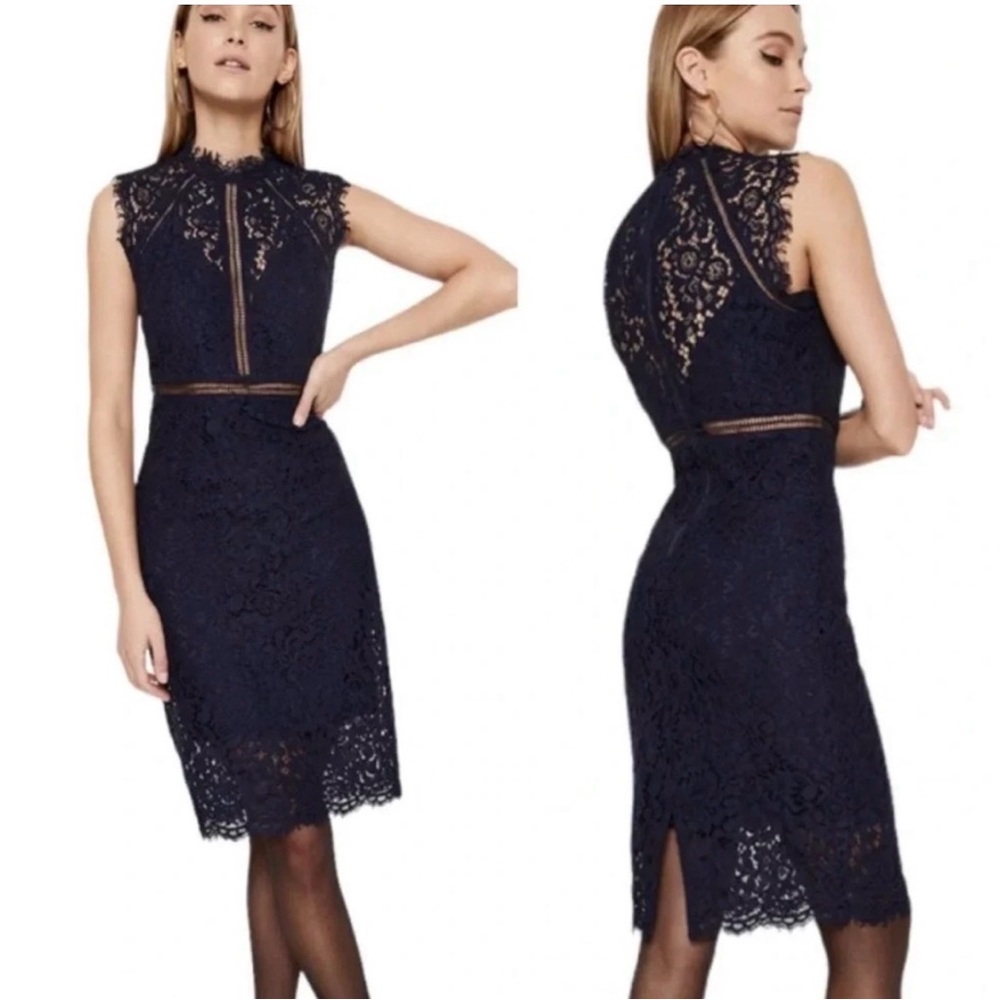 Bardot Lace Panel Midi Dress In Black